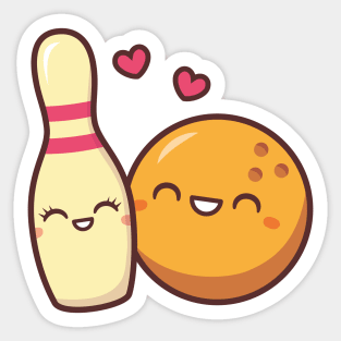 Cute Lovestruck Bowling Pin and Ball Sticker